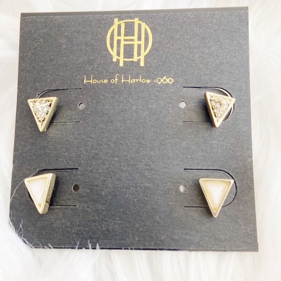 $5 $5 $5 NEW House of Harlow 1960 Set Two Gold Stud Earrings - Picture 2 of 3